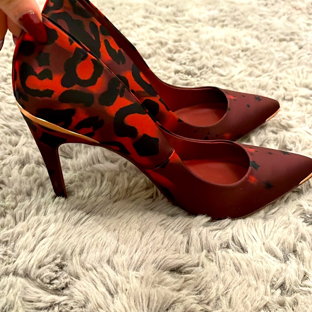 Ted Baker Red Leopard Print Pointed Toe Stiletto Heels